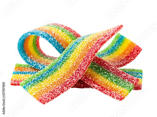 Quadro su tela Vibrant rainbow sour candy strips featuring a delicious sugary coating and brigh
