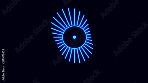 Circular audio visualizer sound wave spectrum animation with glowing blue rays against a dark background motion graphic loop
