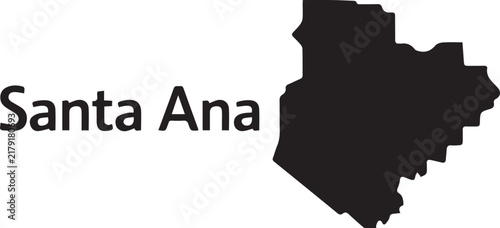 Black silhouette map of santa ana city in california isolated on a plain white background