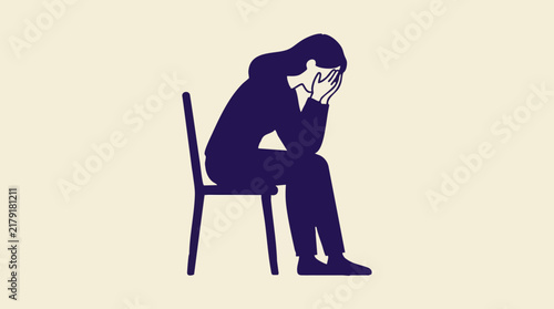 Quadro su tela Minimalist illustration of person sitting and covering face in distress