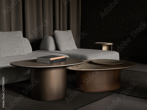 Modern designer coffee tables in a stylish living room