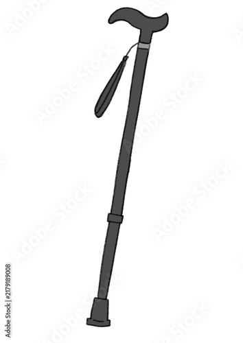 介護用のシンプルな杖のイラスト（一本杖・ステッキ・歩行補助・福祉用具・介護用品・フルカラー・ベクター・PNG素材）