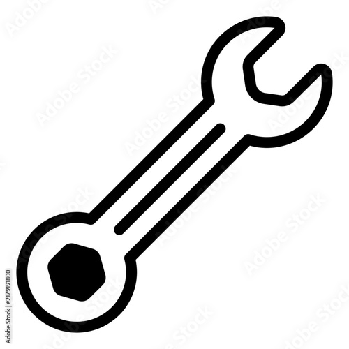 A flat design illustration of a yellow wrench with a red line detail. Suitable for tools and repair themes.