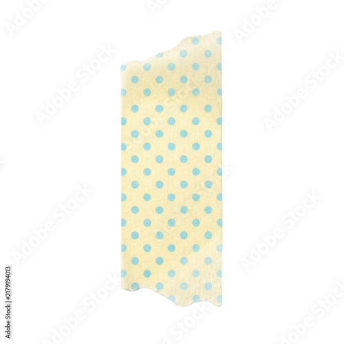 Yellow Washi Tape Strip with Light Blue Polka Dots Decorative Paper Adhesive Fragment for Scrapbooking and Crafting Projects