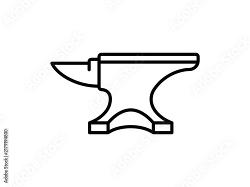 Minimalist blacksmith anvil line art icon isolated on white background for metalwork and craft design