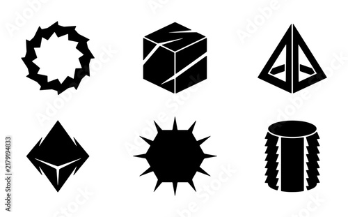 Geometric Abstract Shapes Set, Modern Vector Icons, Minimalist 3D Forms, Black and White Design Elements for Branding and Web Graphics