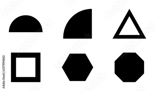 Geometric Shapes Vector Icons Set, Basic Forms Collection, Simple Black and White Symbols for Design Projects, Educational Graphics, and UI Elements