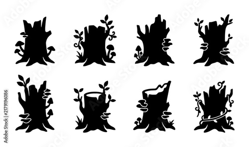 Konstfotografi Vector Tree Stumps Collection: Forest Elements, Woodland Icons, Nature Silhouett