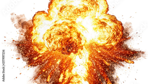 Принти на полотні Fiery orange and yellow explosion with debris, isolated on transparent backgroun