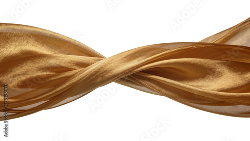 Flowing golden sheer fabric with shimmering texture, isolated on transparent background