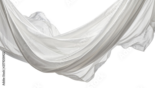 Flowing white sheer fabric with soft folds, isolated on transparent background