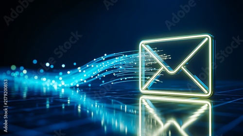 Glowing digital envelope representing online communication, email messaging and modern technology