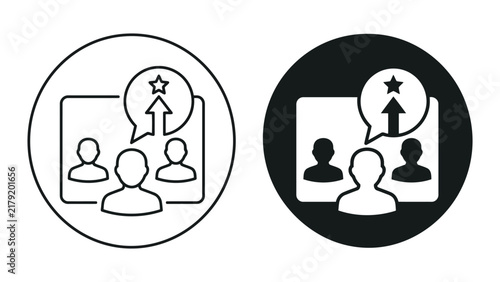 Employee performance review and achievement circle icon set with performance