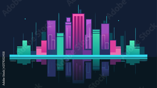 Abstract cityscape with water reflection