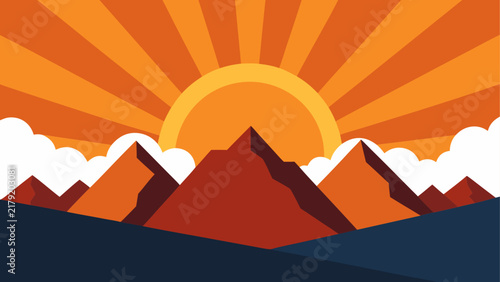 Canvas Print Illustration of mountains and sun shining