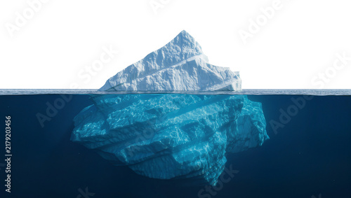 Massive iceberg with submerged underwater portion, isolated on transparent background