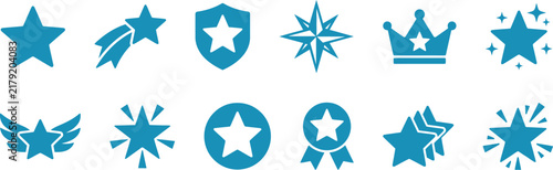 A high quality collection featuring a colorful star vector illustration icon set with various shapes and decorative elements for modern graphic design