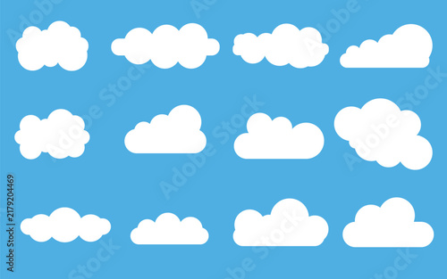 Collection of cute cloud illustrations on blue sky background Vector, illustration