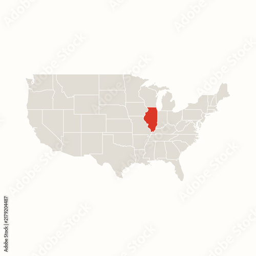 Map of United States of America with Highlighted State of Illinois