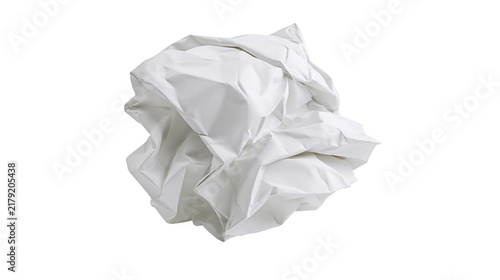 Fotografie Crushed white paper ball with sharp creases, isolated on transparent background