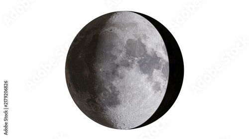 Cuadro en lienzo Waxing crescent moon phase with detailed craters, isolated on transparent backgr