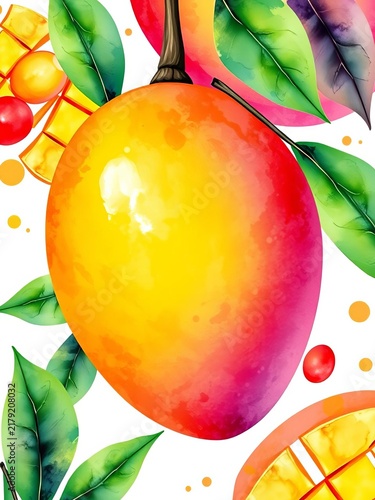 Mango watercolor clipart vector isolated on a white background, hand-painted, sweet.