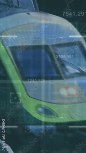 Animation of financial data processing over train in train platform