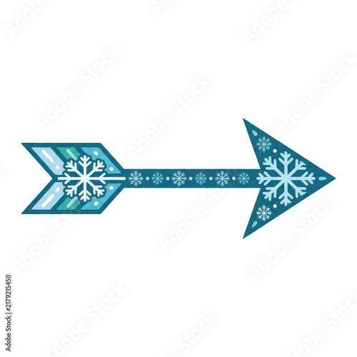 Flat vector illustration of a winter snowflake arrow isolated on transparent background