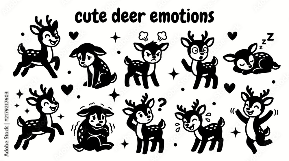 Obraz premium cute deer emotions featuring happy sad angry surprised sleepy excited scared confused laughing and cheerful vector illustration set for children emotions education stickers social media