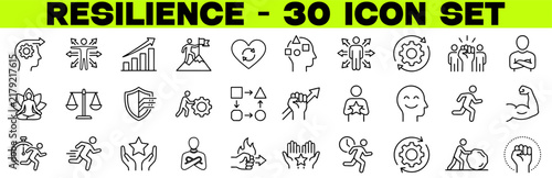 Resilience Line Icon Set, Mental Strength Motivation and Growth Editable Stroke Vector Illustration