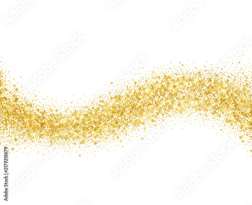 Abstract gold glitter wave trail isolated on transparent background, glowing golden sparkle particles banner, luxury stardust curve for wedding celebration, christmas new year festive graphic design