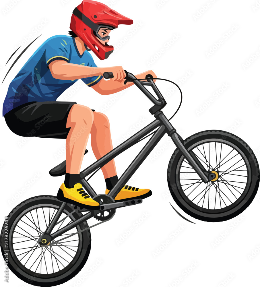 Fototapeta premium A professional cyclist performing a dynamic stunt on a black BMX bike.