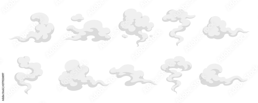 Obraz premium Cartoon smoke clouds trail set for explosion speed and puff effect vector illustration