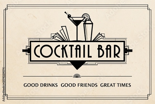 Vintage cocktail bar poster with drinks and decorative typography