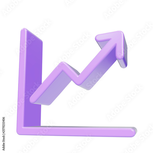 3D Purple Arrow Growth Graph Icon Glossy Render For Business Success Finance Website Presentation
