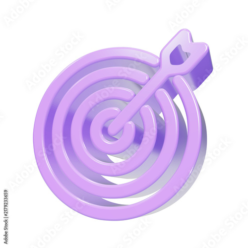 3D Glossy Purple Target with Arrow in Center, Success Concept for Business Web Presentation