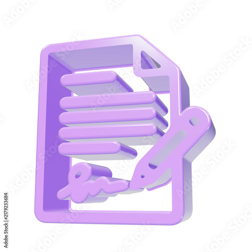 3D Purple Document Signature Icon for Contract Agreement Business Applications and Website Design