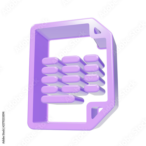 Purple 3D Document Icon Glossy Glass Style for Modern Business Interface and Website Graphic Design