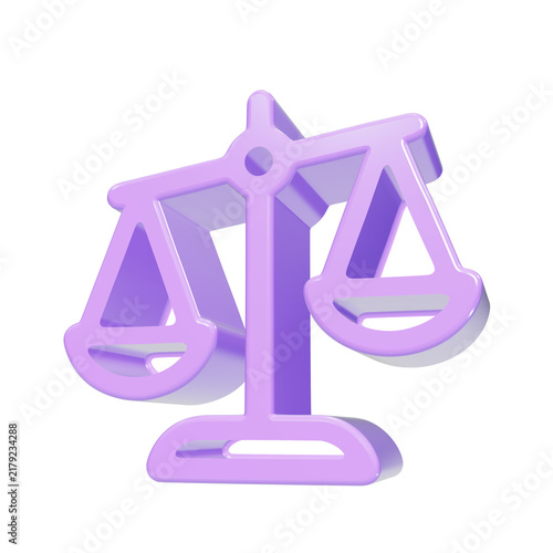 Purple 3D Justice Scales Icon Glossy Glassy Legal Symbol for Law Firm Court and Legal Concept