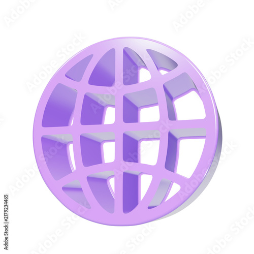 Stylized Purple 3D Globe Grid Icon for Worldwide Web Connectivity and Global Business Networking