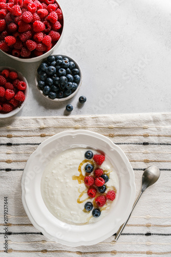 homemade yogurt with raspberries and blueberries