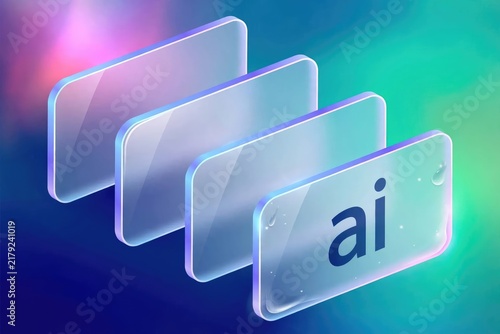 Abstract AI Technology Concept with Layered Glass Panels.