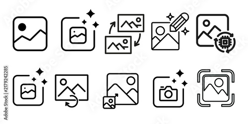 Cuadro en lienzo Comprehensive set of digital image editing and photo manipulation icons, represe