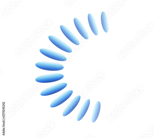 Blue oval shapes form an abstract circular pattern on a white background.
