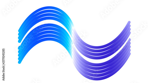 Curved gradient lines create a dynamic wave symbol on white.