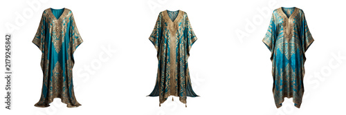 Obraz na płótnie Teal kaftan dress with gold embroidery elegant long flowing tunic resort wear bo