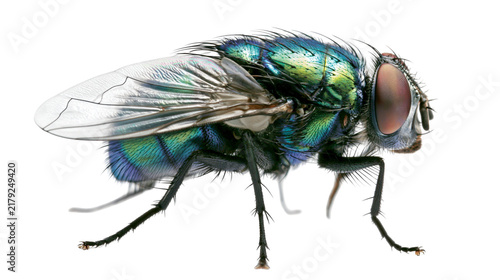 Canvastavla Metallic green bottle fly with iridescent wings, isolated on transparent backgro