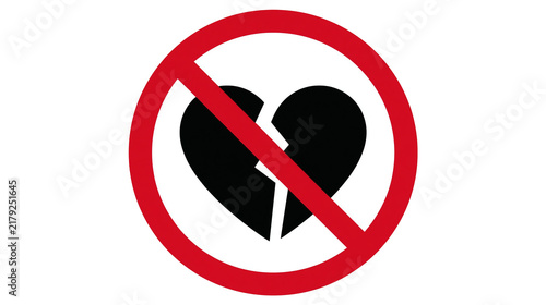 Canvastavla Black broken heart symbol with red prohibition sign, isolated on transparent bac