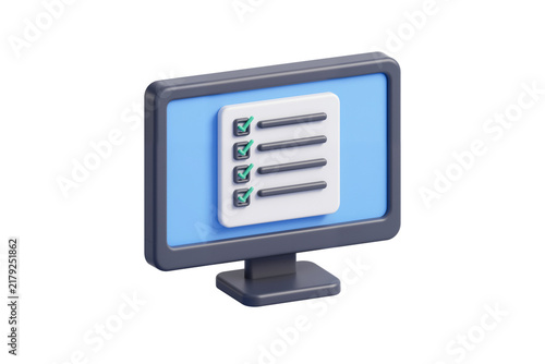 Cartoon Computer Monitor with Green Checkmarks on A Checklist