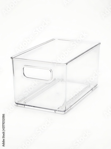 Clear Plastic Storage Bin Organizer for Home Organization and Decluttering Isolated on White
